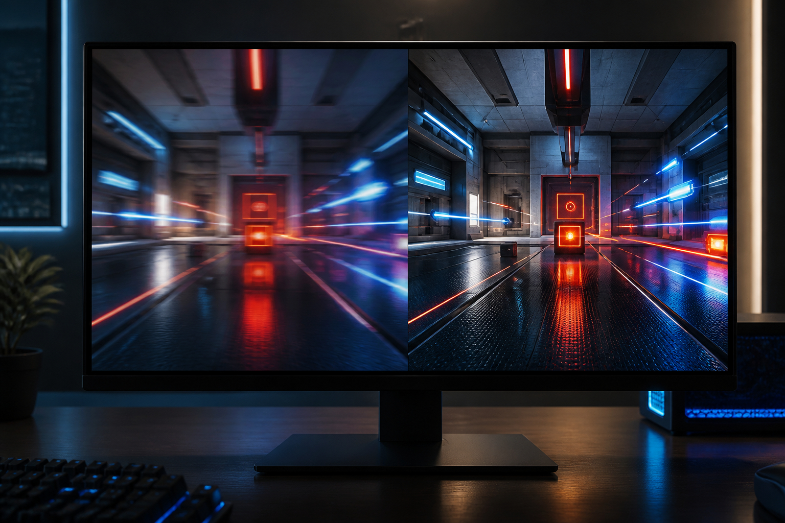 480 Hz OLED Gaming Monitor mit schneller Shooter-Szene