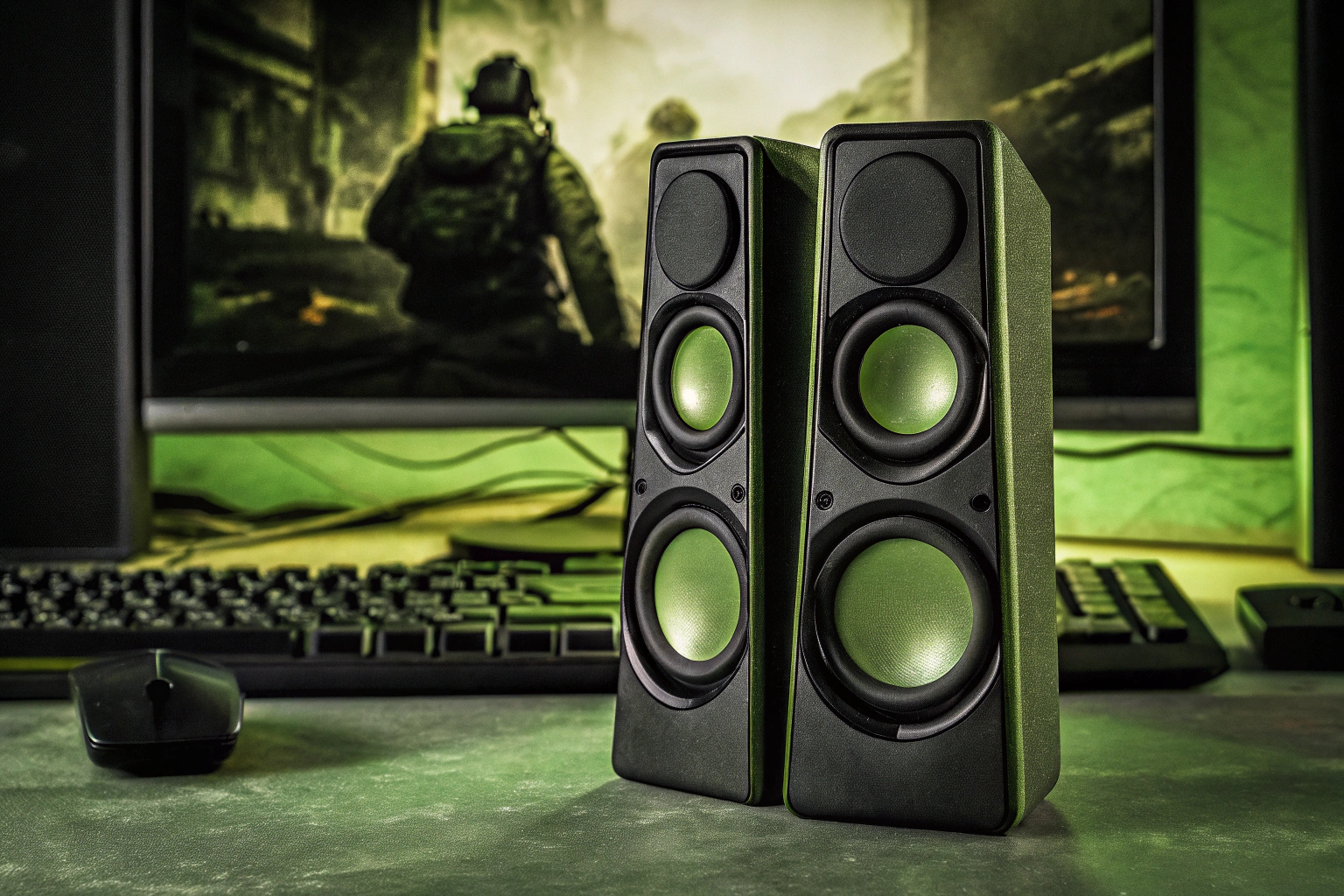 NJSJ Stereo-Lautsprecher mit RGB Beleuchtung in Aktion. NJSJ Stereo-Lautsprecher