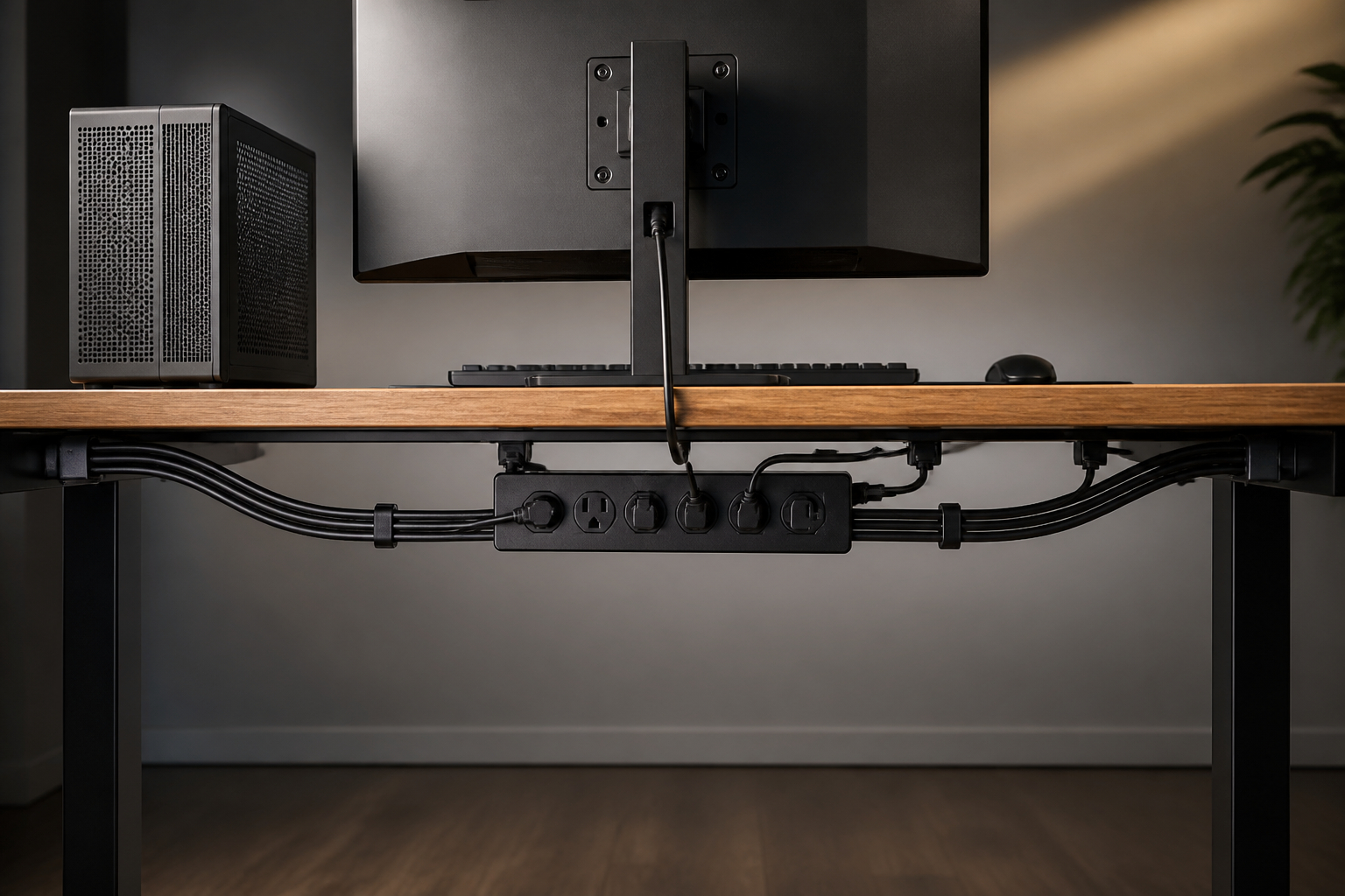 Kabelmanagement unter dem Gaming-Schreibtisch mit Kabelclips