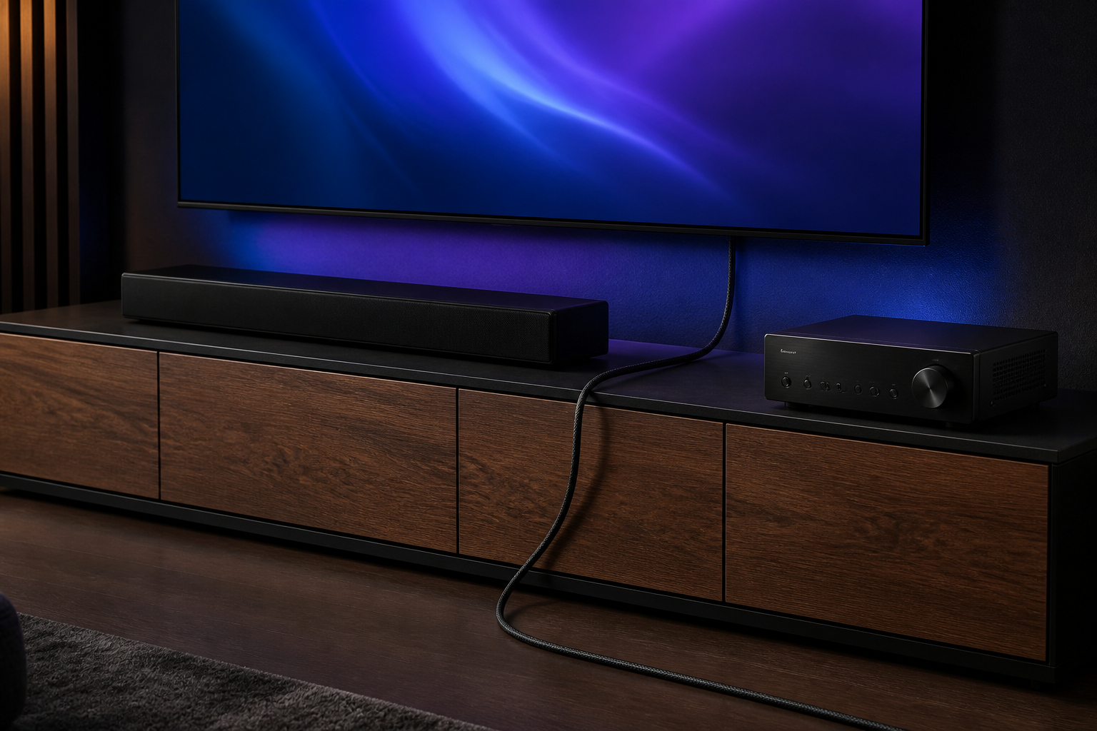 HDMI-2.1-Kabel im Heimkino mit Soundbar und AV-Receiver