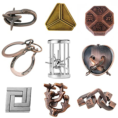 Holzsammlung 9 Stück Knobelspiele Metall