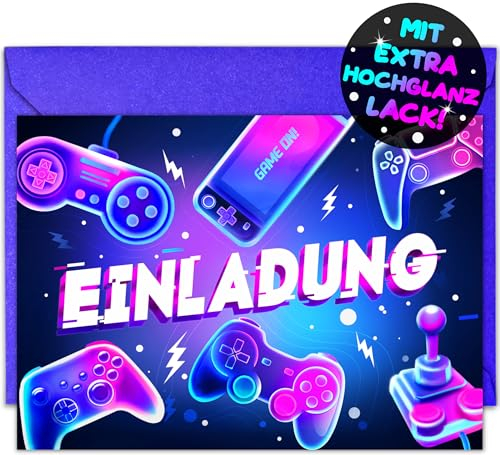VULAVA 12x Gaming EINLADUNGSKARTEN KINDERGEBURTSTAG