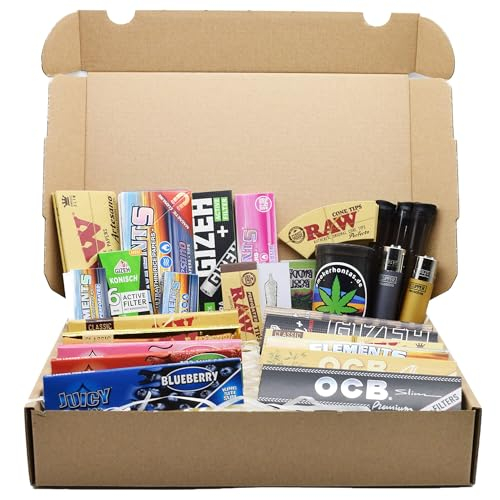 Rolling Papers Large Stoner Lootbox/Kiffer Zubehör Box/Große Weedbox/Kiffergeschenk Set mit Aktivkohlefilter, Clipper, Pop Up etc!