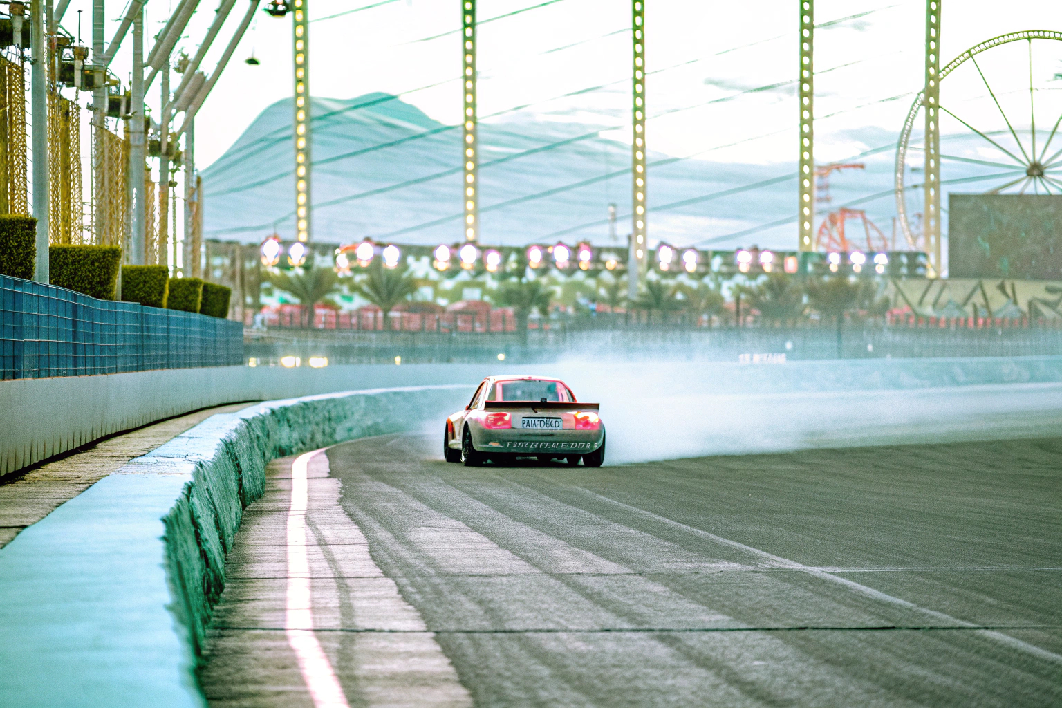 Rennwagen auf einer virtuellen Strecke im Spiel Crazy Cars. Virtuelles Rennen in Crazy Cars