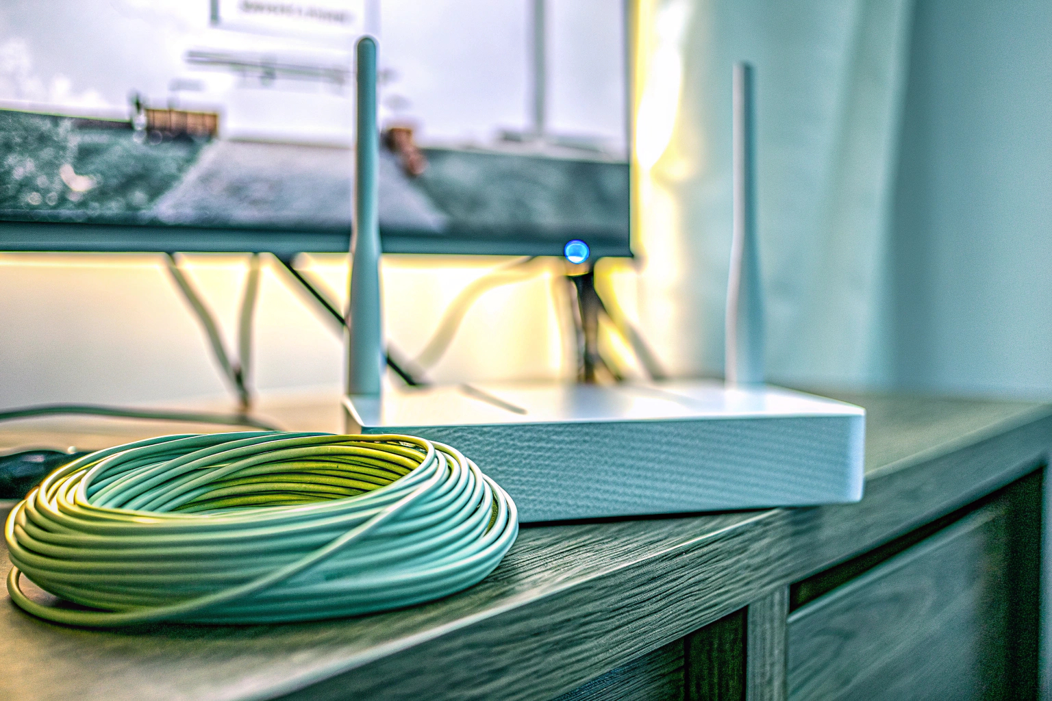 Router und LAN-Kabel für eine stabile Internetverbindung beim Gaming. Router und LAN-Kabel für stabile Internetverbindung