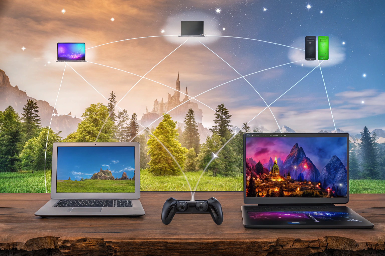 Spieler, die auf mehreren Plattformen in einem Online-Multiplayer-Spiel interagieren. Cross-Platform-Multiplayer-Spiel
