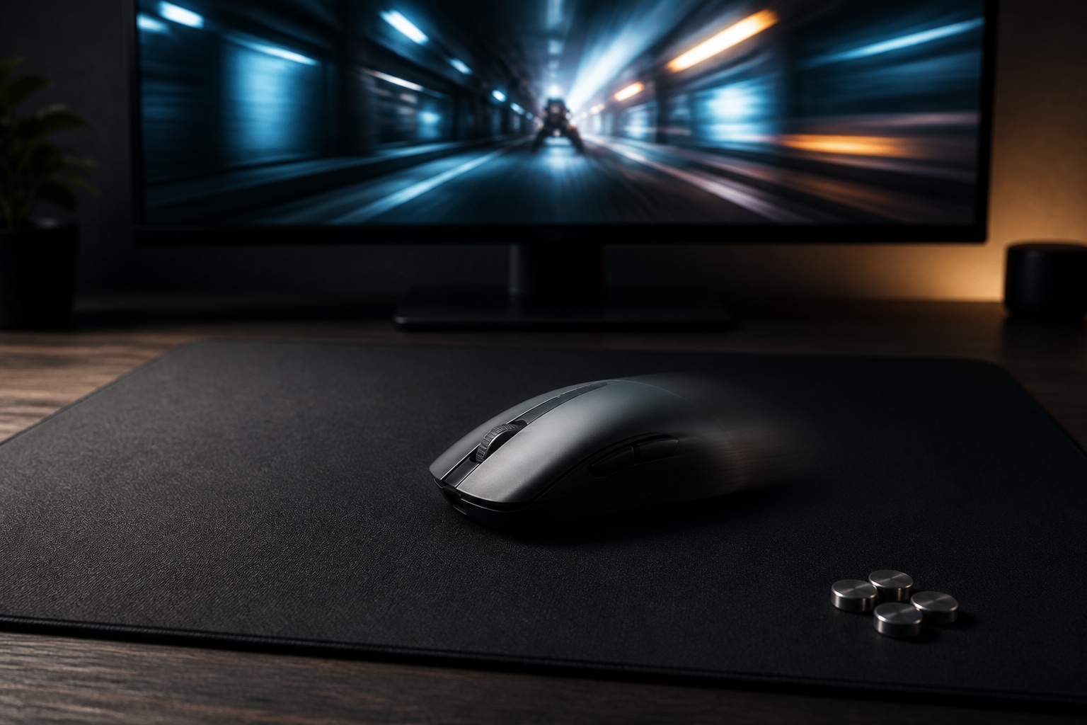 Leichte Gaming-Maus auf großem Mauspad beim Spielen