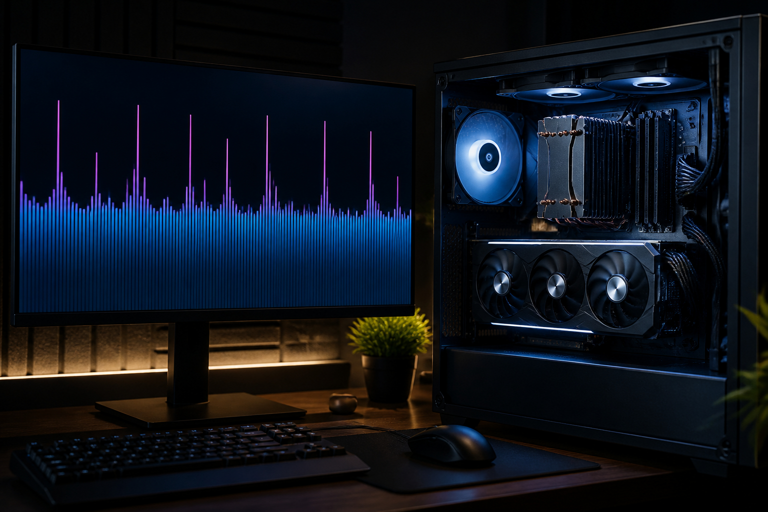 Gaming-PC mit FPS-Anzeige und Frametime-Spikes