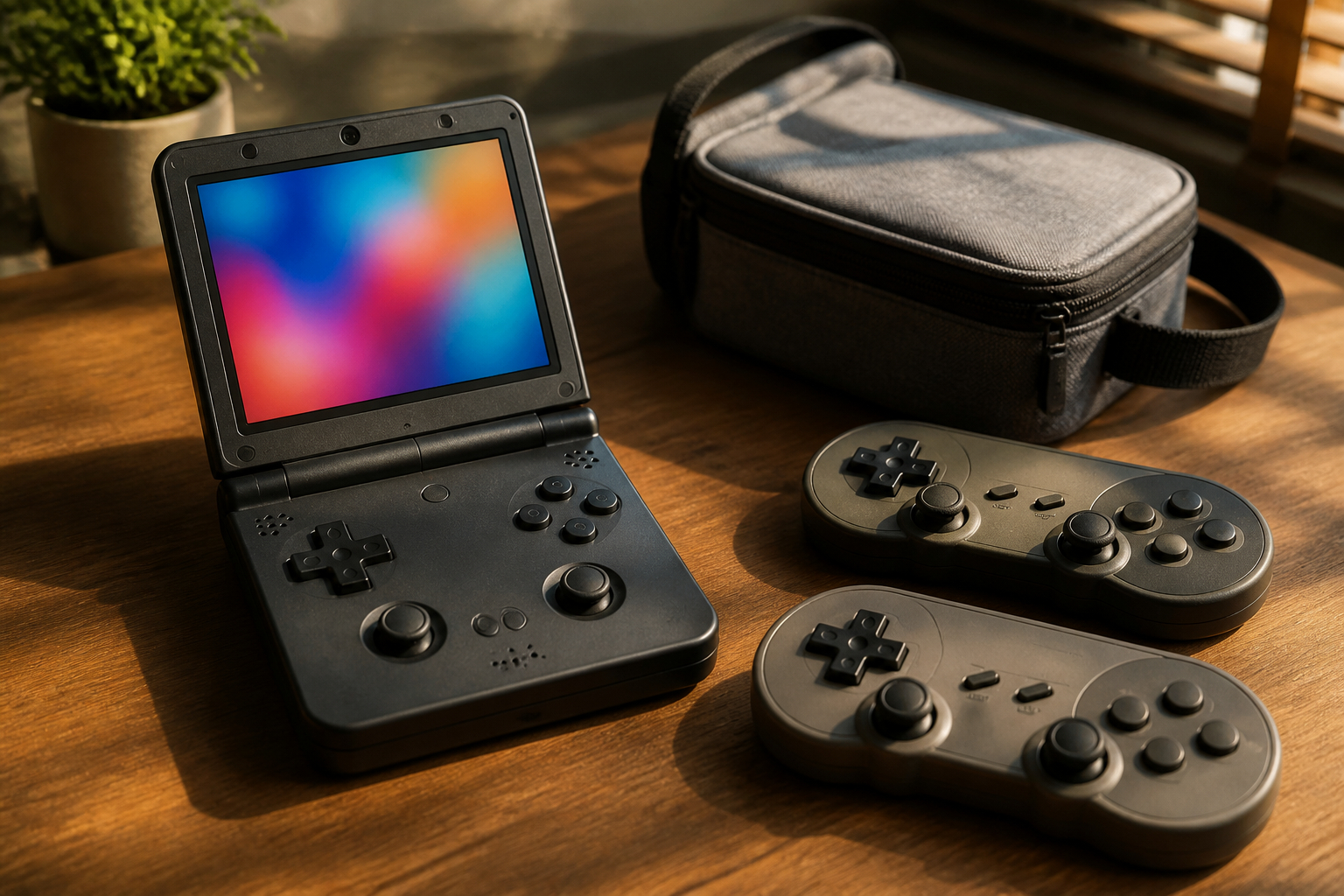 Kompakter Retro-Gaming-Handheld mit Klappdisplay