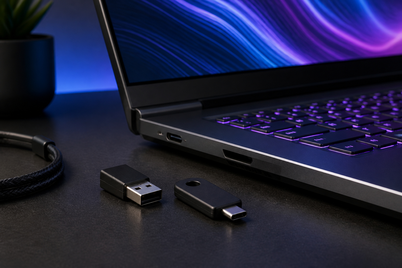 USB-C- und USB-A-Anschlüsse für FIDO2-Sicherheitsschlüssel
