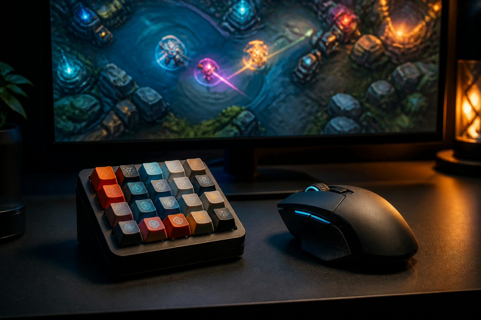 Gamer verwendet ein Makropad neben der Gaming-Tastatur