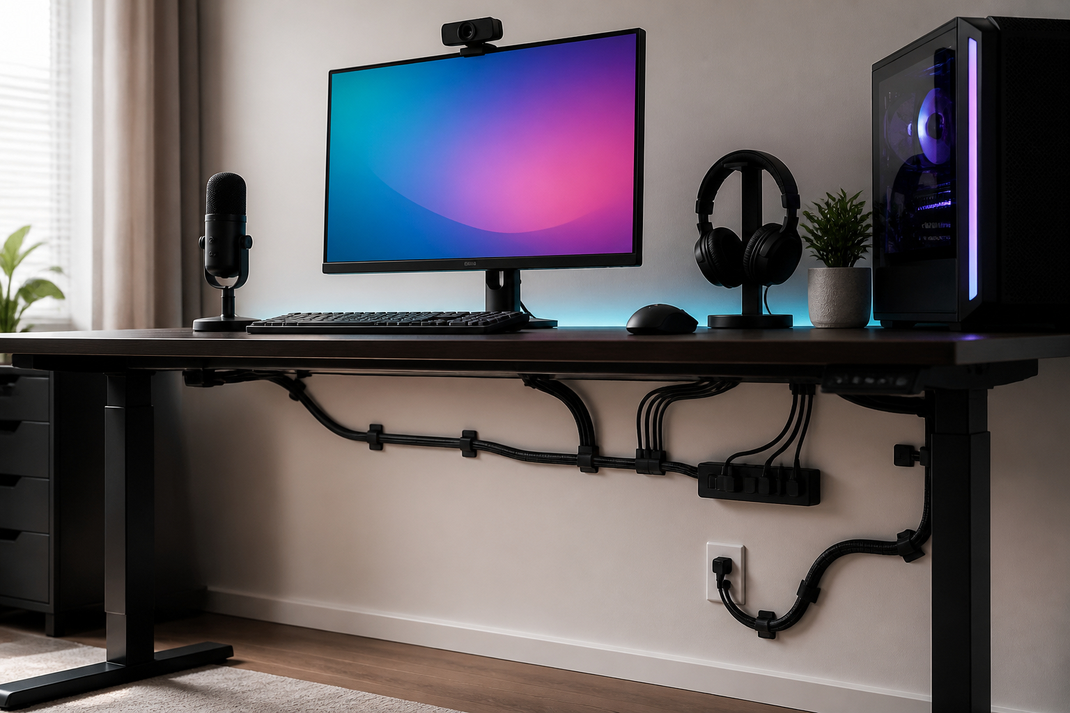 Sauberes Streaming-Setup mit geordneten Kabeln