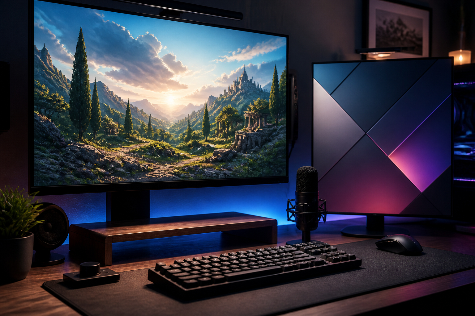 Streamer Setup mit Gaming Monitor und zweitem Bildschirm