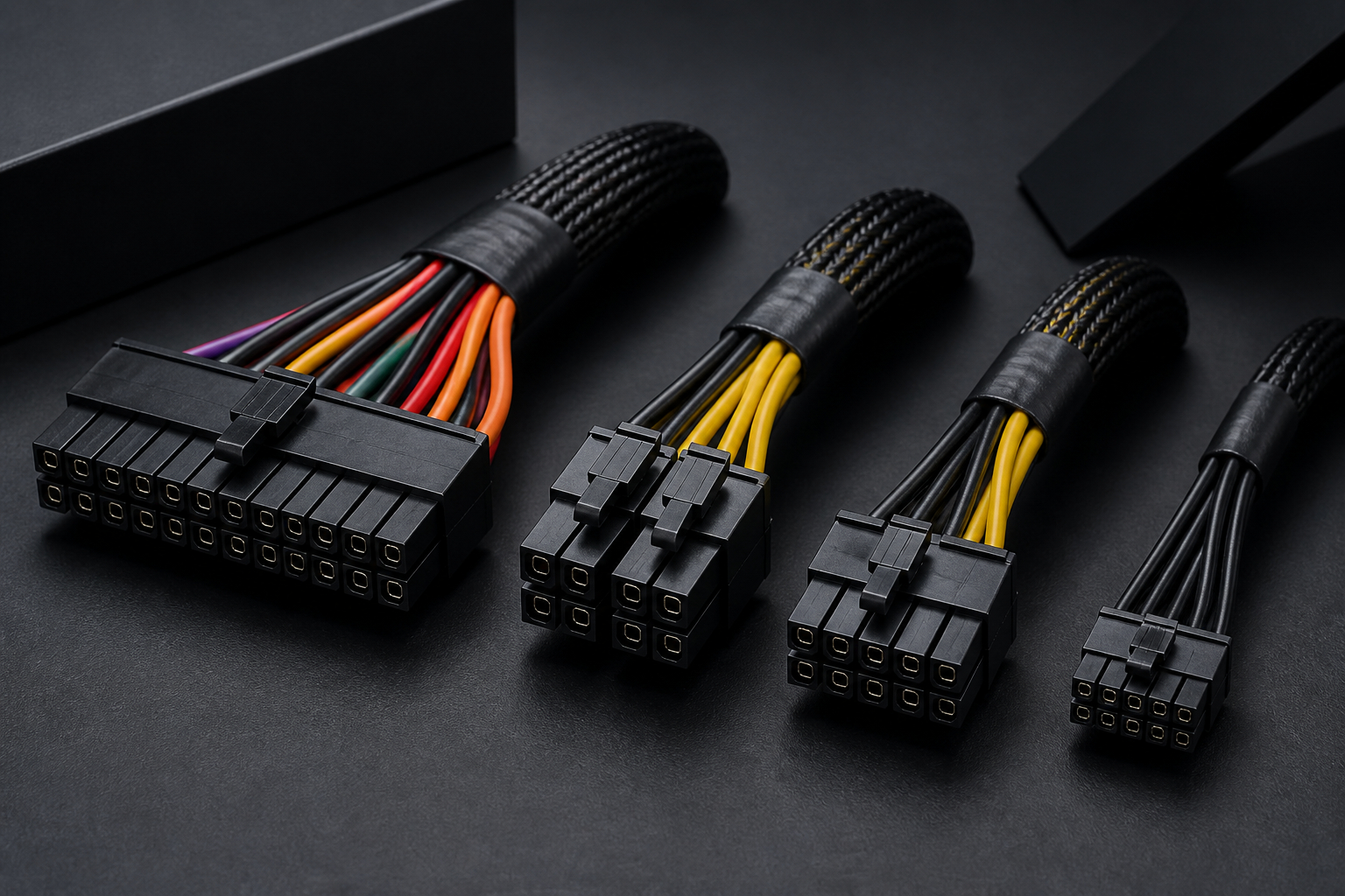 Vergleich von ATX CPU PCIe und 12VHPWR Netzteilkabeln