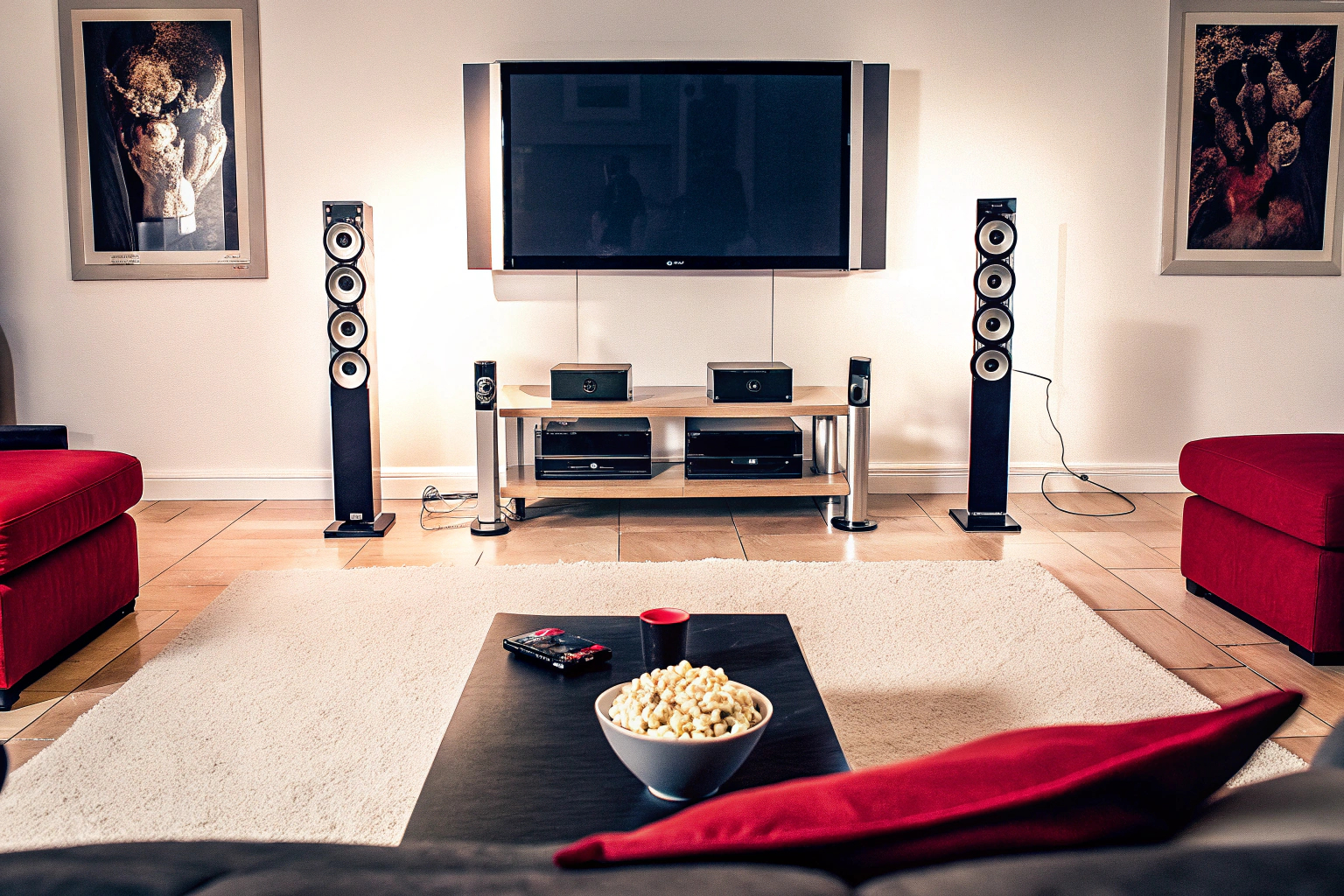 Teufel LT 4-5.1 Heimkino Set L in einem eleganten Wohnzimmer. Teufel LT 4-5.1 Heimkino Set