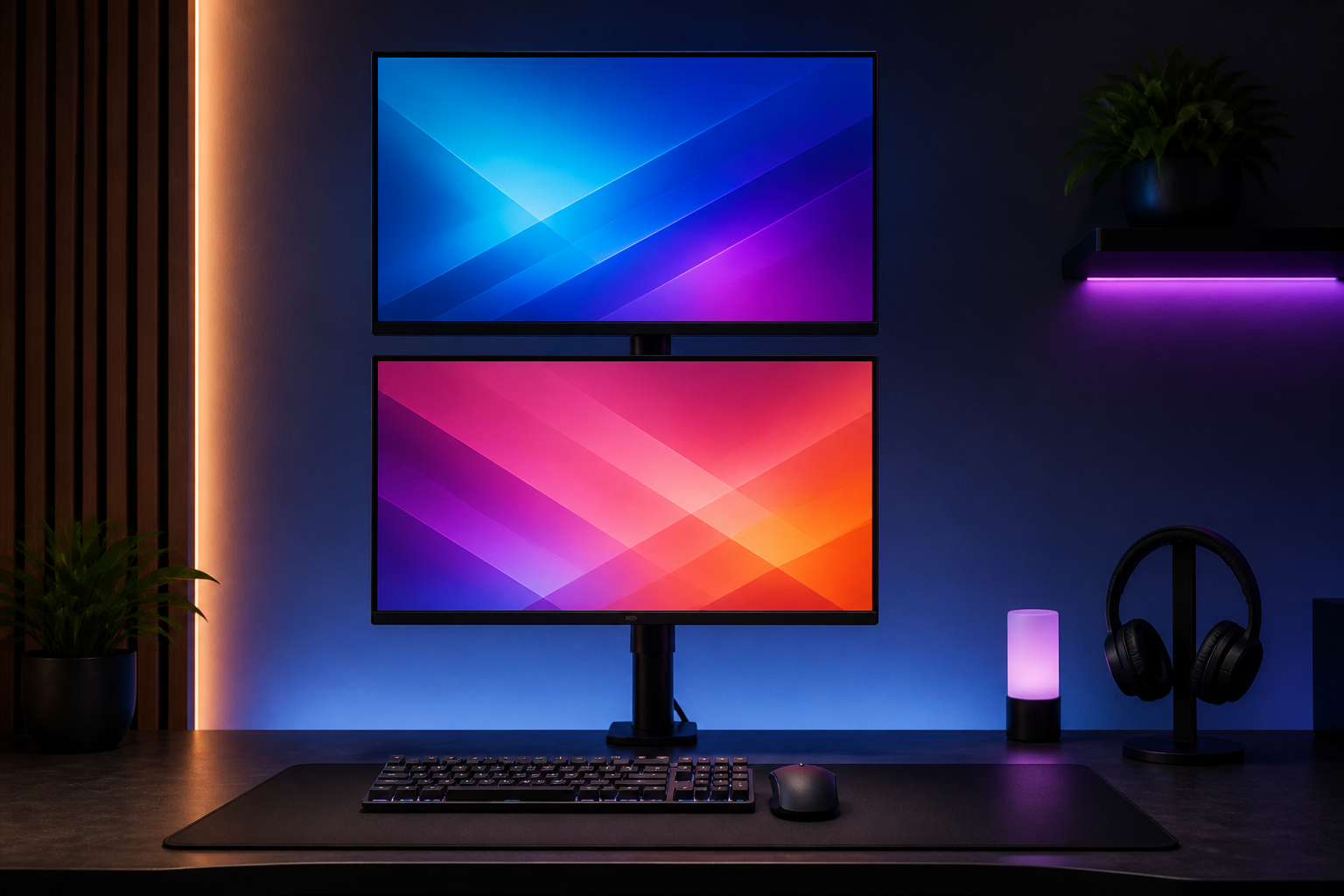 Zwei Monitore übereinander für ein platzsparendes Gaming-Setup