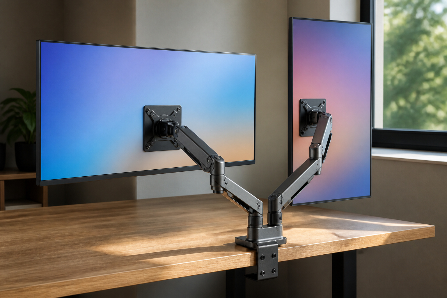 Dual-Monitorarm mit zwei Bildschirmen für Gaming und produktives Arbeiten